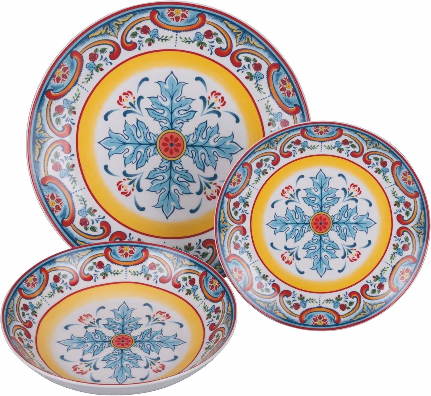 Serwis obiadowy porcelanowy 18 szt., 6 różnych kompletów talerzy, Andaluzja
