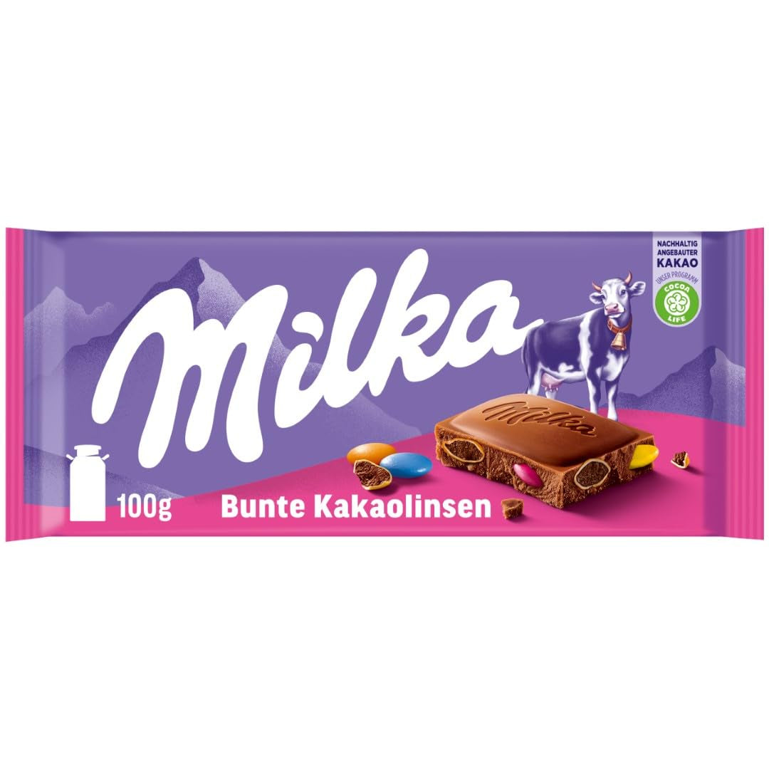 Czekolada Milka z soczewicą barwioną kakao - Alpejska czekolada mleczna z chrupiącą soczewicą w czekoladzie - 100g