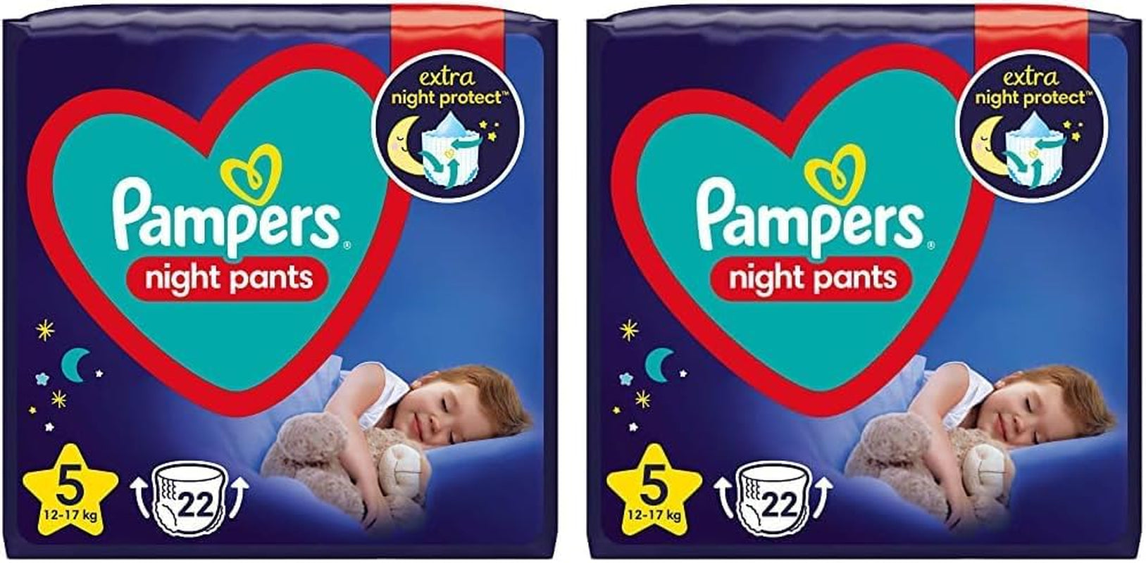 Pieluchy Night Pants (stara wersja), rozmiar 5, 22 sztuki, 12kg-17kg (2 sztuki w zestawie)