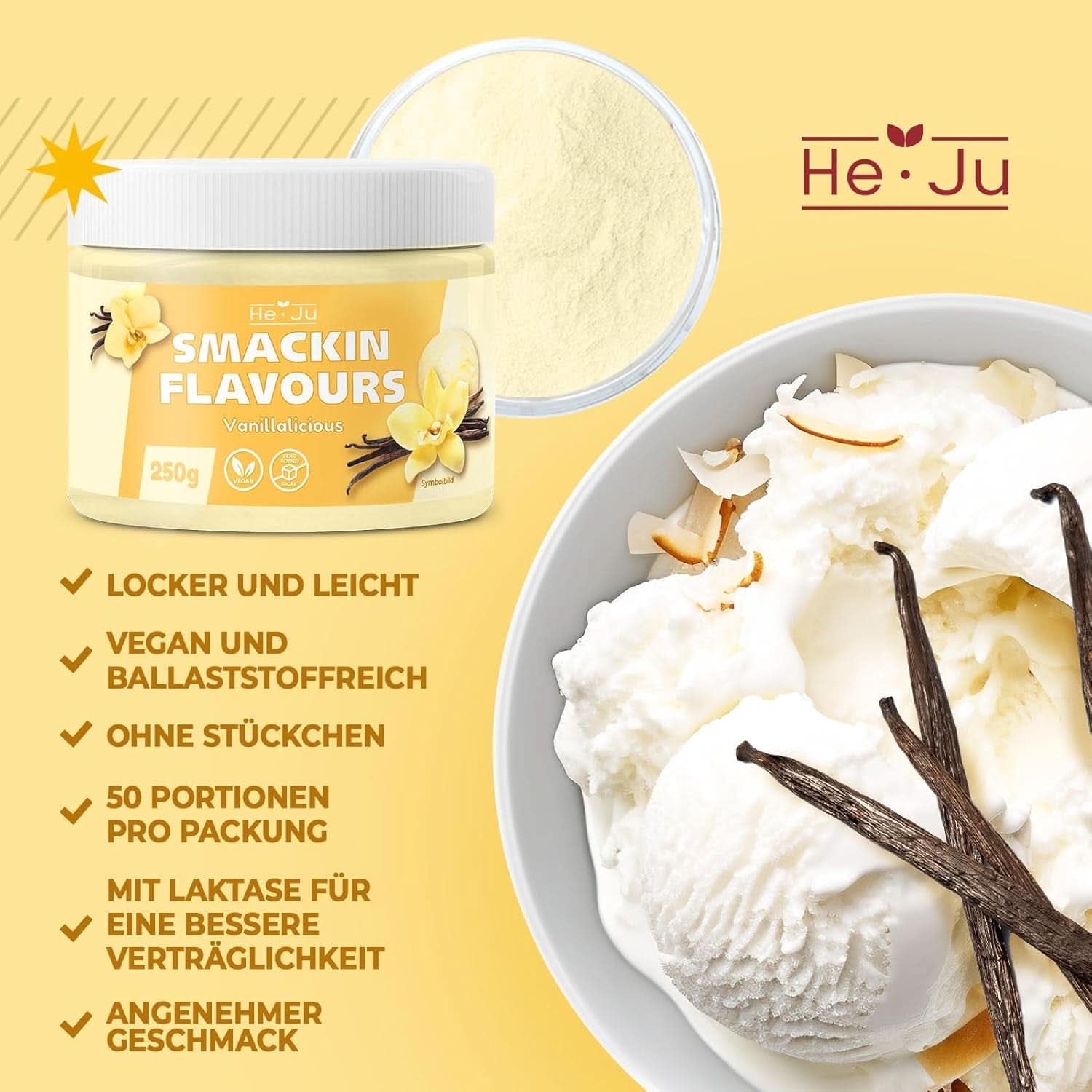 He-Ju, Proszek o smaku waniliowym, 250 gramów Aromas Naty Shop