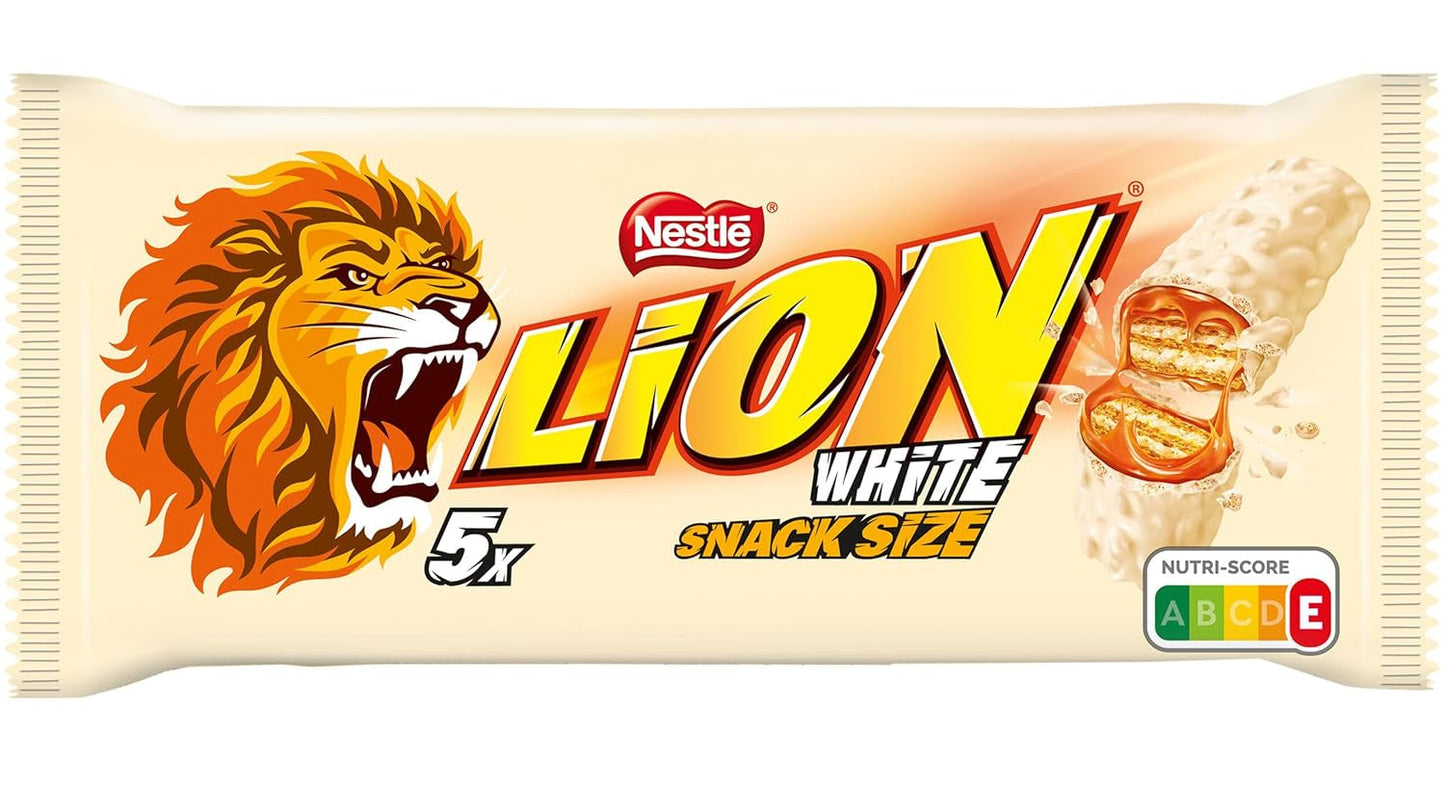 Opakowanie zbiorcze Nestlé LION, batoniki czekoladowe z białą polewą, pysznym karmelowym nadzieniem i chrupiącym wafelkiem, opakowanie zbiorcze cukierków, 1 opakowanie (5 x 30g)