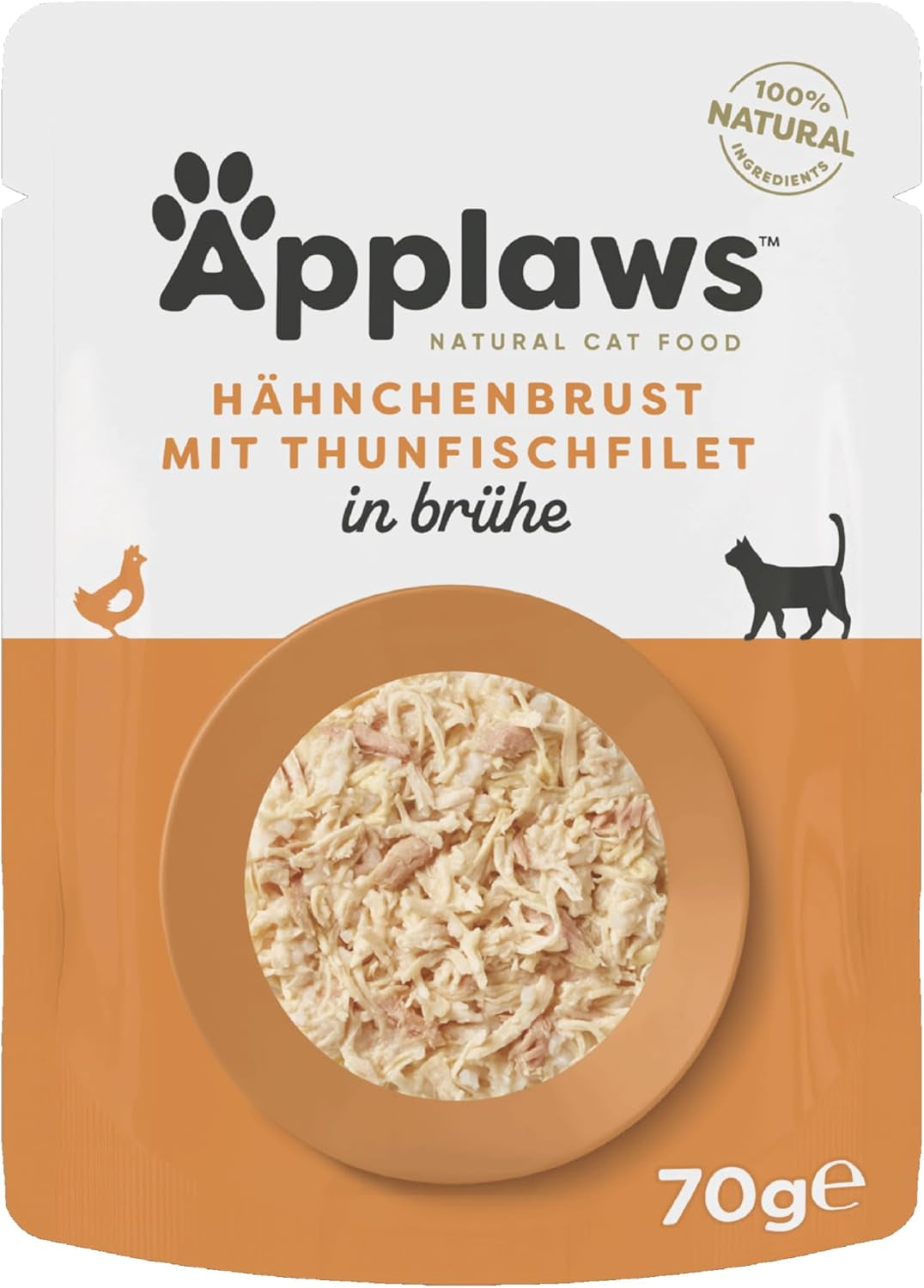 Applaws 100% naturalny Nassfutter für Katzen, Hühnerbrust mit Tunfischfilet in Brühe - Packung mit 12 x 70g Beuteln