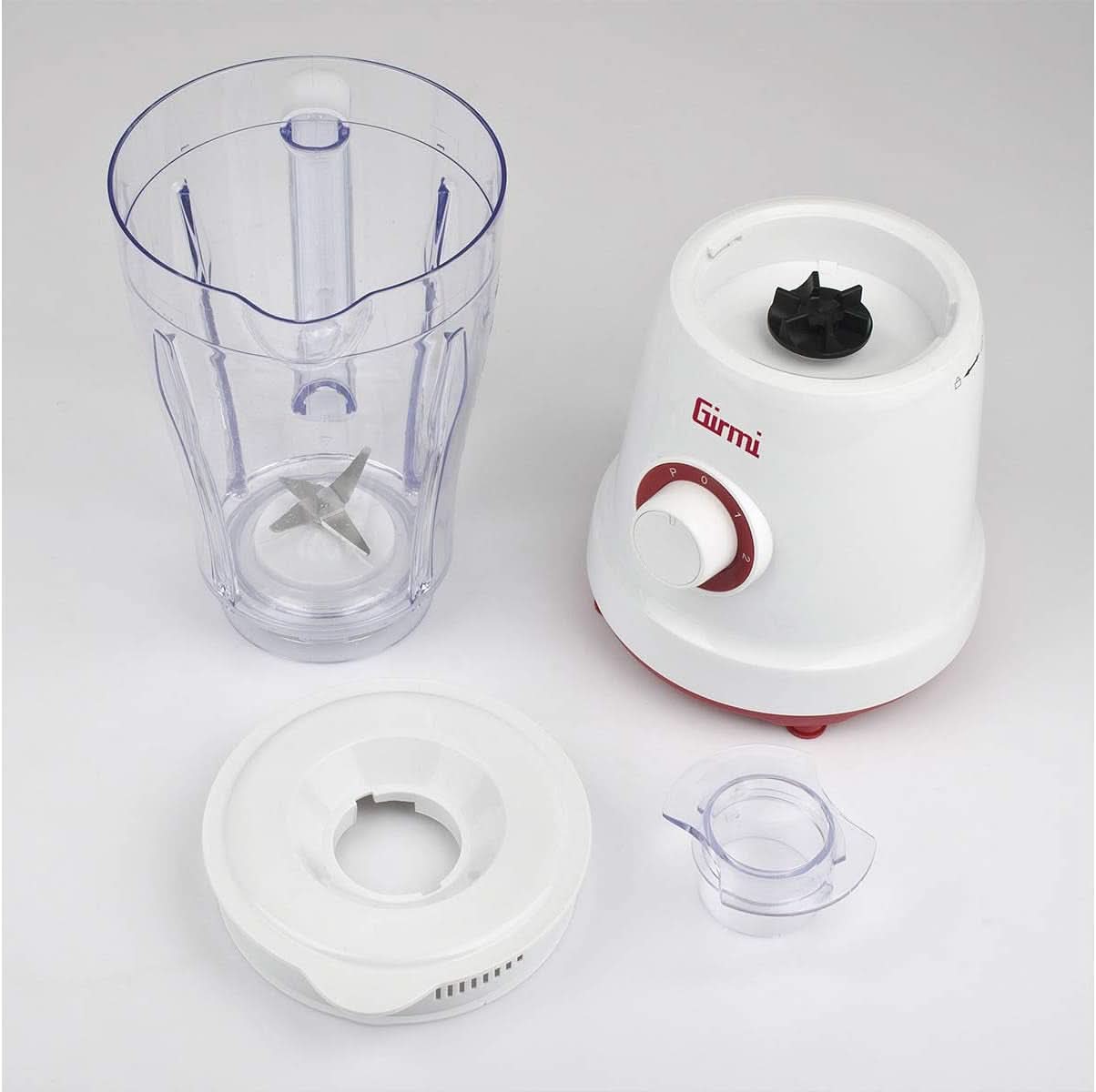 Mikser elektryczny Girmi FR46, 1,5 litra, 2 Geschwindigkeiten Mit Pulse-Funktion, 4 Edelstahlklingen, Messbecherdeckel, Messbecher Mit Scale, Sicherheitseinrichtung, Weiß/Rot Kitchen Naty Shop