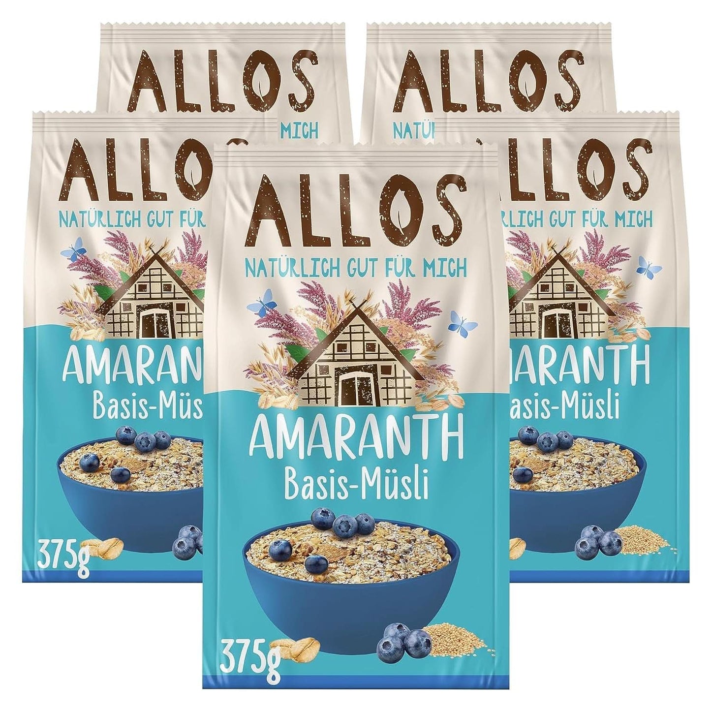 Allos, niesłodzone musli jagodowe, opakowanie 5 x 500 gramów Płatki Naty Shop Muesli na bazie amarantusa