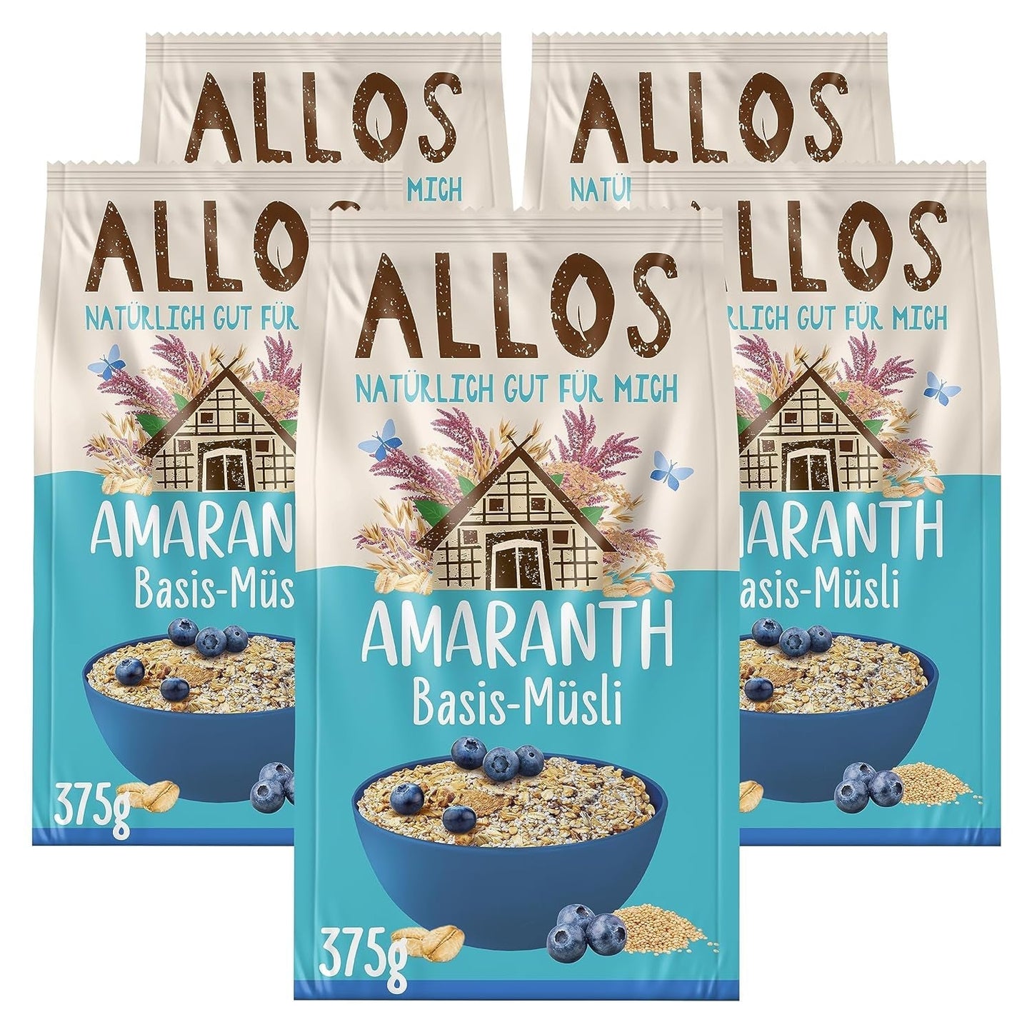 Allos niesłodzone musli białkowe | Organiczne musli | Płatki owsiane | Płatki śniadaniowe | Wegańskie (5 x 450g), 1 sztuka (opakowanie 5 szt.)