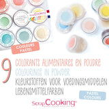 Scrapcooking - Zestaw 9 pastelowych barwników spożywczych - Niebieski, Żółty, Koralowy, Różowy, Turkusowy, Limonkowy Zielony, Biały, Aqua Zielony, Pudrowy Róż - Jadalny proszek barwiący do ciast, babeczek, makaroników - 4272