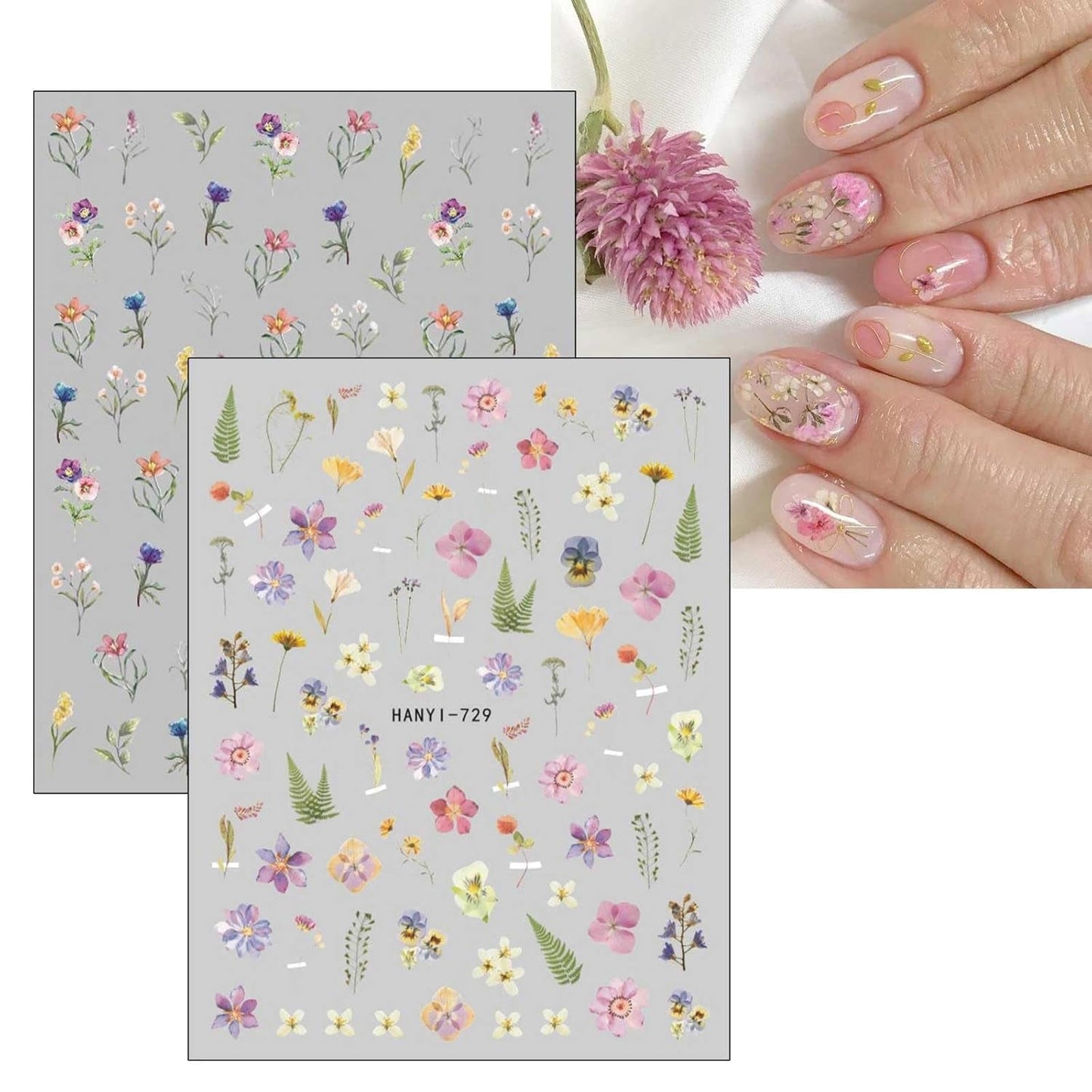 JMEOWIO Nagelsticker Frühlings Blume 9 Blatt Nail Art Naklejka Selbstklebend Nagelaufkleber Bunte Sommer Blumen Dekoration Nageldesign Zubehör