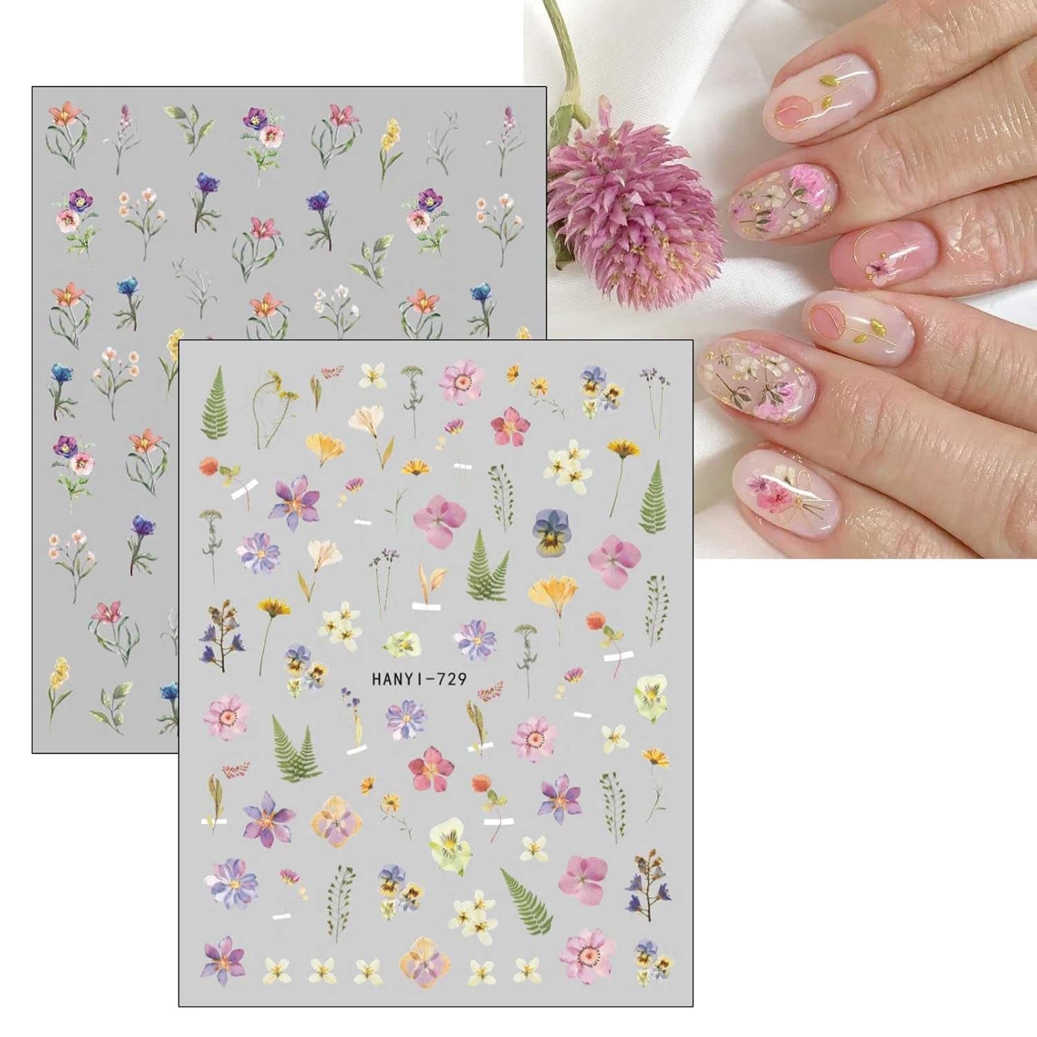 JMEOWIO Nagelsticker Frühlings Blume 9 Blatt Nail Art Naklejka Selbstklebend Nagelaufkleber Bunte Sommer Blumen Dekoration Nageldesign Zubehör