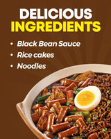 NONGSHIM Rapokki (Jjajang, 400ml) – autentyczne koreańskie jedzenie uliczne, ramen i wafle ryżowe, czarna fasola; szybkie i proste w przygotowaniu, gotowe w 4 minuty