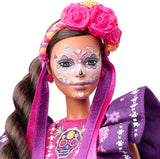 2022 Día De Muertos Lalka Barbie z marszczoną tradycyjną sukienką, wieńcem kwiatowym i farbą do twarzy Calavera, prezent dla kolekcjonerów