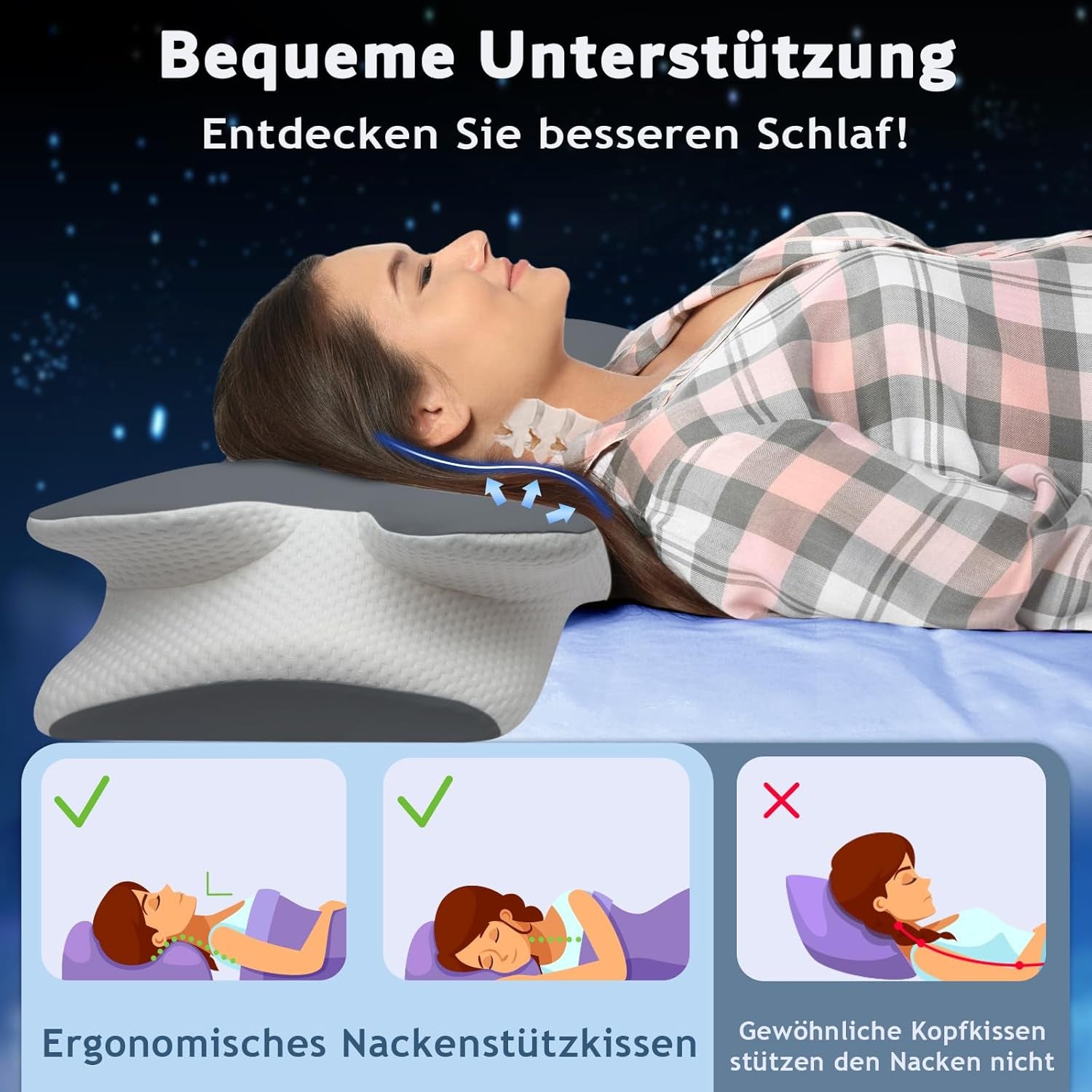 Poduszka z pianki memory Poduszka pod szyję Poduszka ortopedyczna - ergonomiczna konstrukcja Pusty kształt do podkładów bocznych, pleców i brzucha Szare Poduszki ortopedyczne szyjki macicy Naty Shop