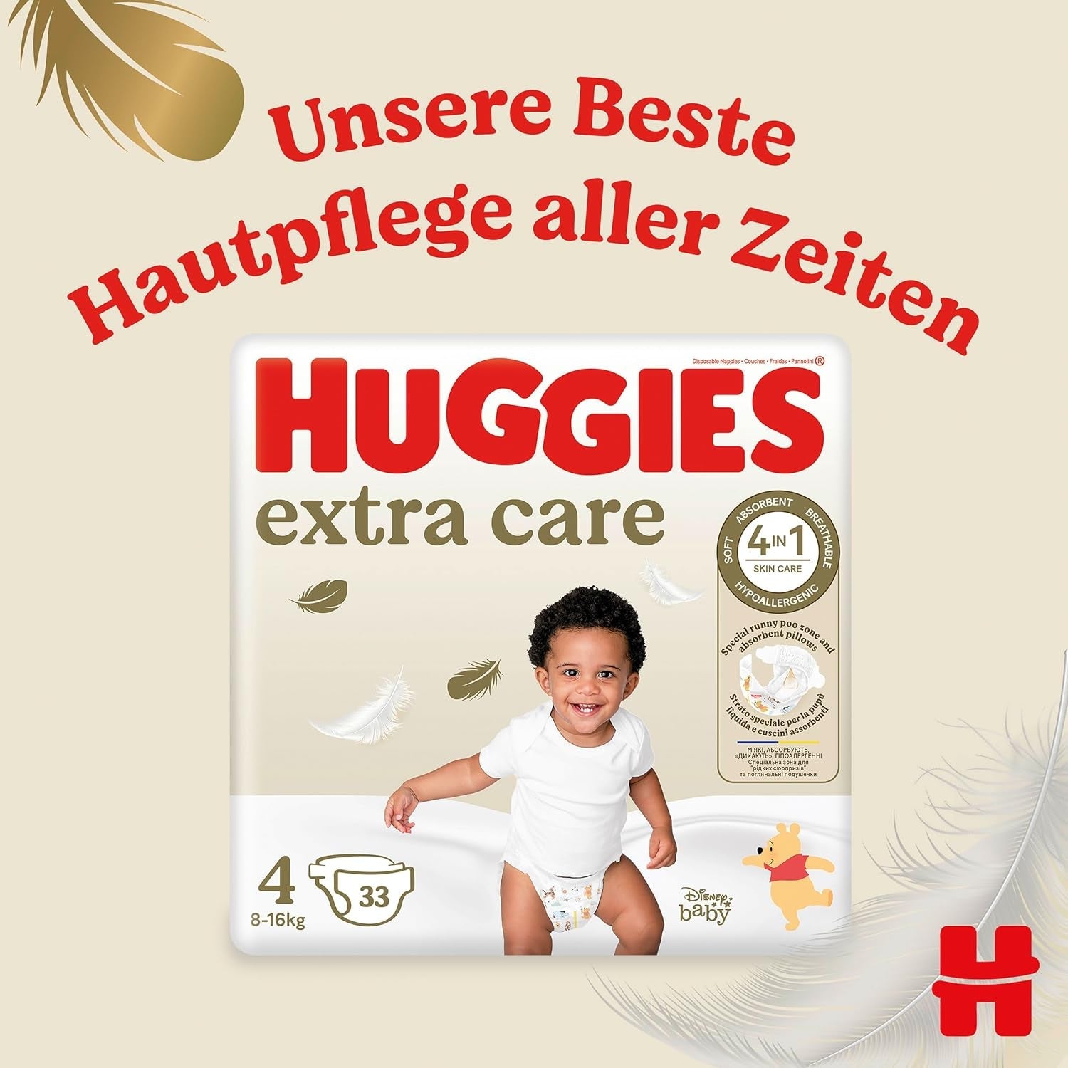 Pieluchy Huggies Extra Care Disney, rozmiar 4, 120 pieluch (2x60), pudełko miesięczne
