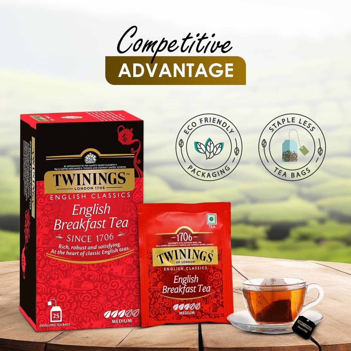 Twinings English Breakfast Black Tea 50g, 25 torebek, pełna, okrągła i mocna herbata czarna, pochodząca z najlepszych plantacji herbaty na Sri Lance i w Indiach. Herbata czarna Opakowanie 1 szt. (1 x 50 g)