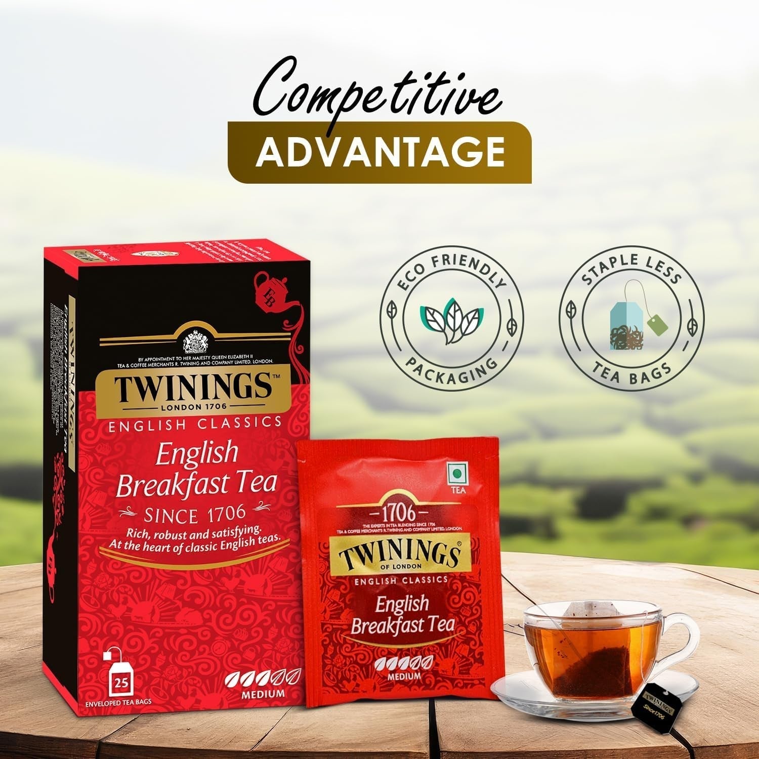 Twinings English Breakfast Black Tea 50g, 25 torebek, pełna, okrągła i mocna herbata czarna, pochodząca z najlepszych plantacji herbaty na Sri Lance i w Indiach. Herbata czarna Opakowanie 1 szt. (1 x 50 g)