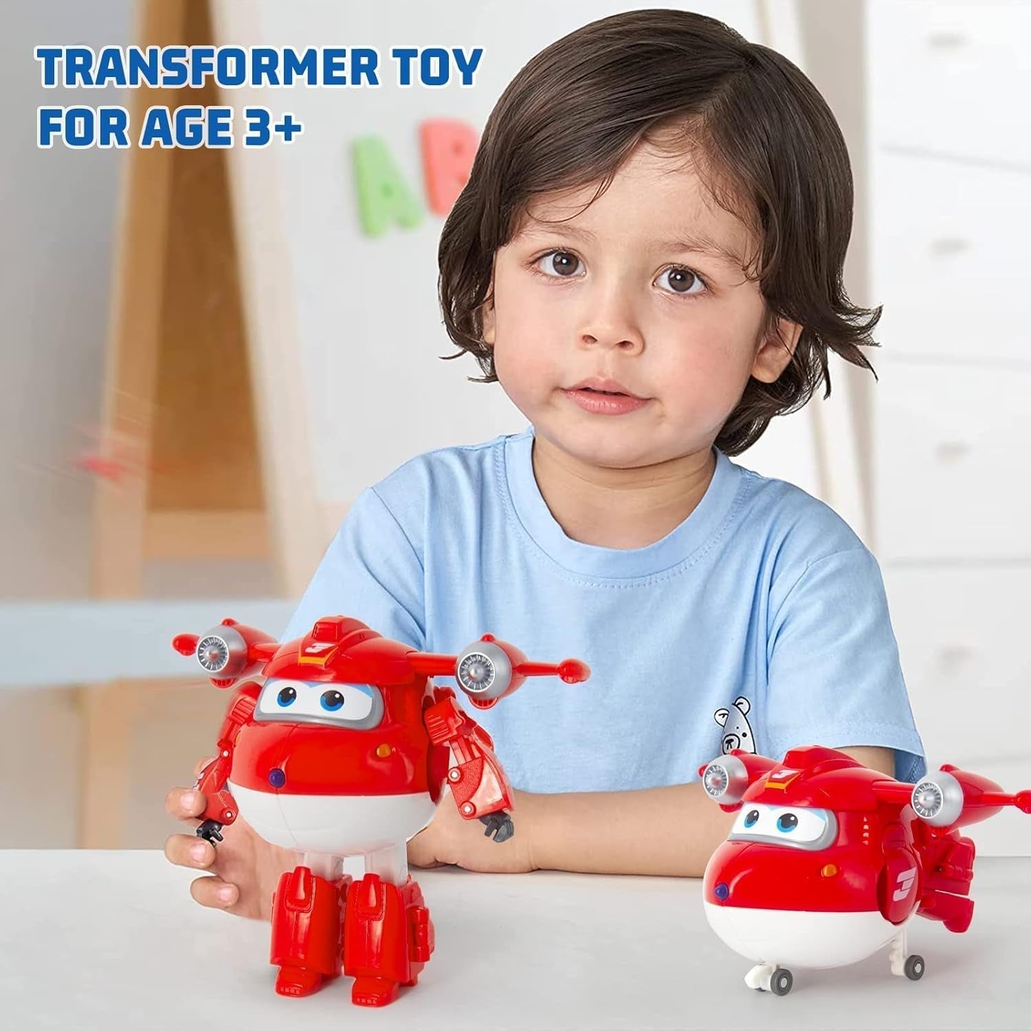 Super Wings 5" Transformujące postacie Zestaw 2 sztuk Transformujący doładowany Jett + Tino Transformator Zabawka dla chłopców i dziewcząt w wieku od 3 lat Czerwone figurki Naty Shop
