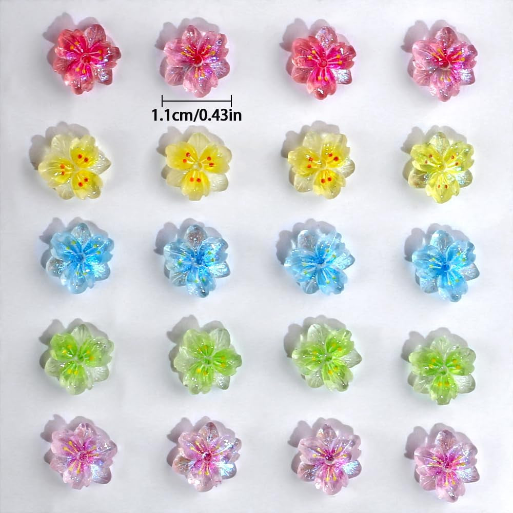 50 szt. 3D Blume Nagel Charms Nägel Zubehör Nageldesign Glitzersteine ​​​​Nailart Strasssteine ​​​​Kwiatowe zawieszki do paznokci Luminous Flower Nail Art Charms Bunte Blumen Deko Nagel Steinchen Kwiaty Cyrkonie do paznokci