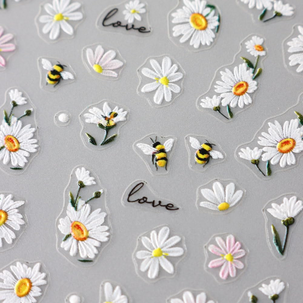 5 sztuk Geprägte Gänseblümchen Nagelsticker Selbstklebend Blumen Nagelaufkleber Gänseblümchen Schmetterling Nagel naklejka Nageldesign Aufkleber Nägel Zubehör Blume naklejka do paznokci kwiat naklejki do paznokci
