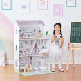 Teamson Kids Olivia's Little World Gigantyczny domek dla lalek z 16 akcesoriami dla lalek, drewniany domek dla lalek z meblami, 3-piętrowy, 30 cm domek dla lalek dla dzieci w wieku 3+