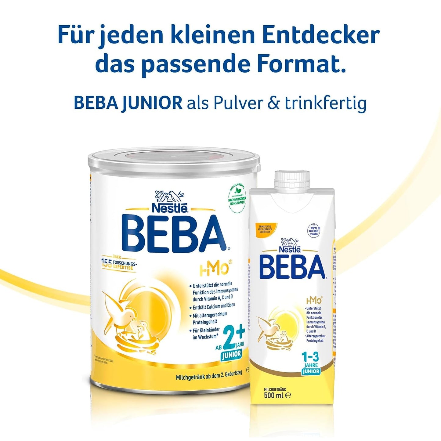 BEBA Junior 2+ napój mleczny od 2 lat, z HMO, zawartość białka dostosowana do wieku, tylko laktoza, bez oleju palmowego, bez oleju rybnego, pokarm dla małych dzieci, mleko w proszku dla dzieci, opakowanie 6 szt. (6 x 800 g)