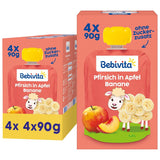 Torebki do wyciskania brzoskwinie, jabłka i banany - 16 (4 opakowania, 4 x 90 g każda), bez dodatku cukru, bezglutenowe, idealne do przekąsek na wynos i do samodzielnego spożycia