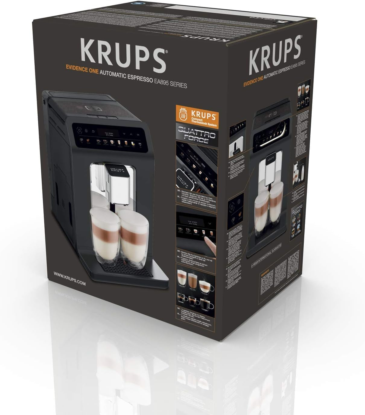 KRUPS Evidence One automatyczny ekspres do kawy z wężem do mleka, cappuccino za jednym dotknięciem, 12 specjałów, funkcja 2 filiżanek, kolorowy wyświetlacz, ekspres do kawy, certyfikat TÜV, czarny, EA895N10