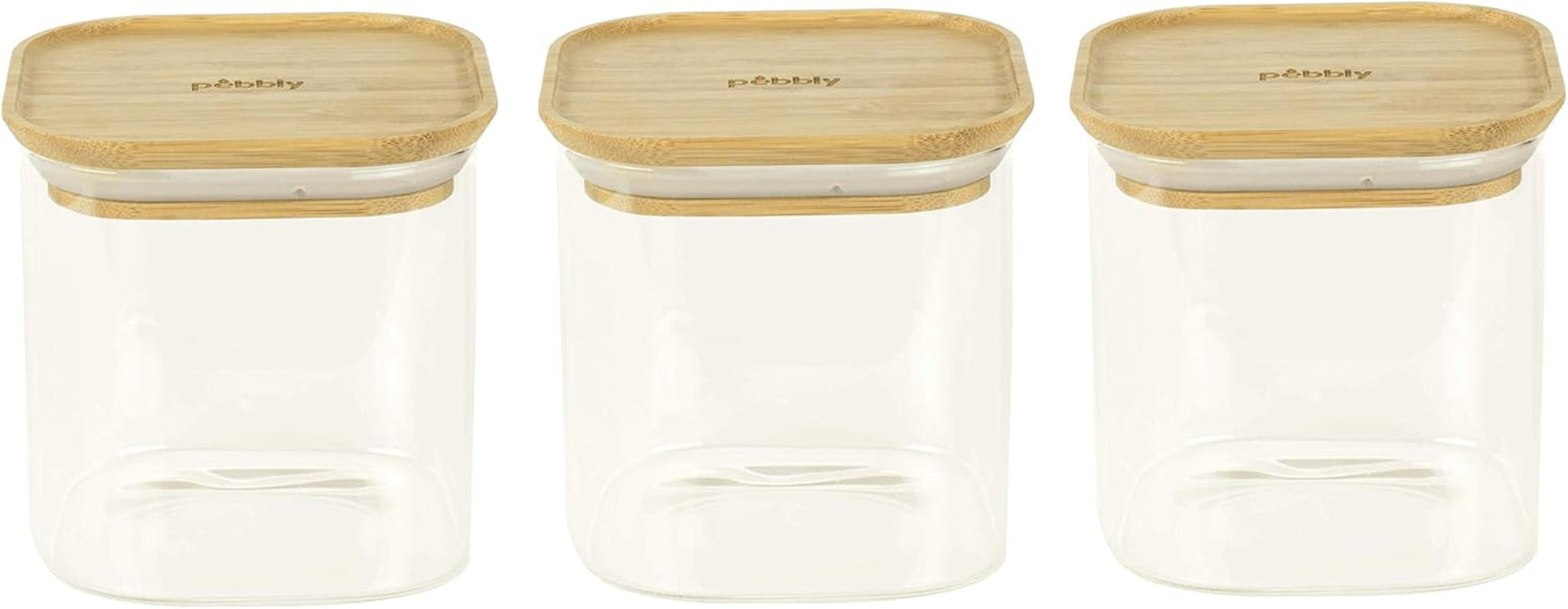 Zestaw 3 kwadratowych pojemników szklanych z bambusową pokrywką - 800ml, szkło borokrzemowe, bambus, silikon, naturalny, 11 x 11 x 11 cm Pudełka do przechowywania żywności Naty Shop 11 X 11 X 11 cm