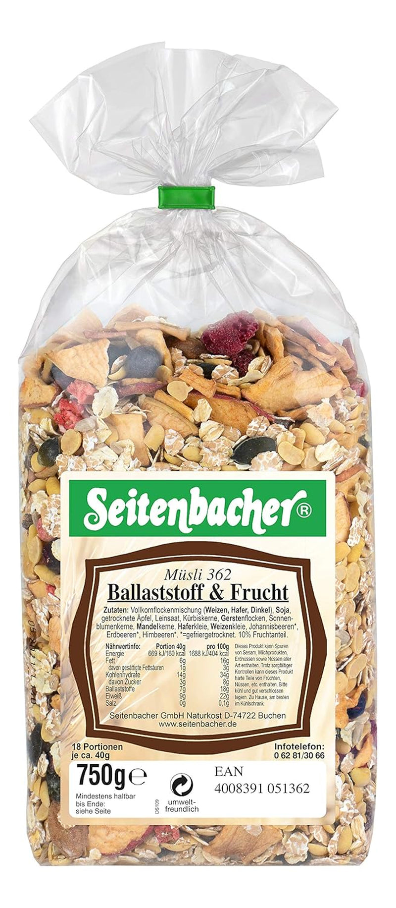 Seitenbacher Müsli Balaststoff Und Frucht I Ohne Zugesetzten Zucker I Ohne Zugesetztes Fett I (1 X 750 G) Zboża Naty Shop 1