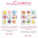 Scrapcooking - Zestaw 9 barwników spożywczych w proszku - Niebieski, Żółty, Różowy, Fioletowy, Pomarańczowy, Limonkowy, Czerwony, Pudrowy róż, Czarny - Jadalny proszek barwiący do ciast, babeczek, makaroników - 4270