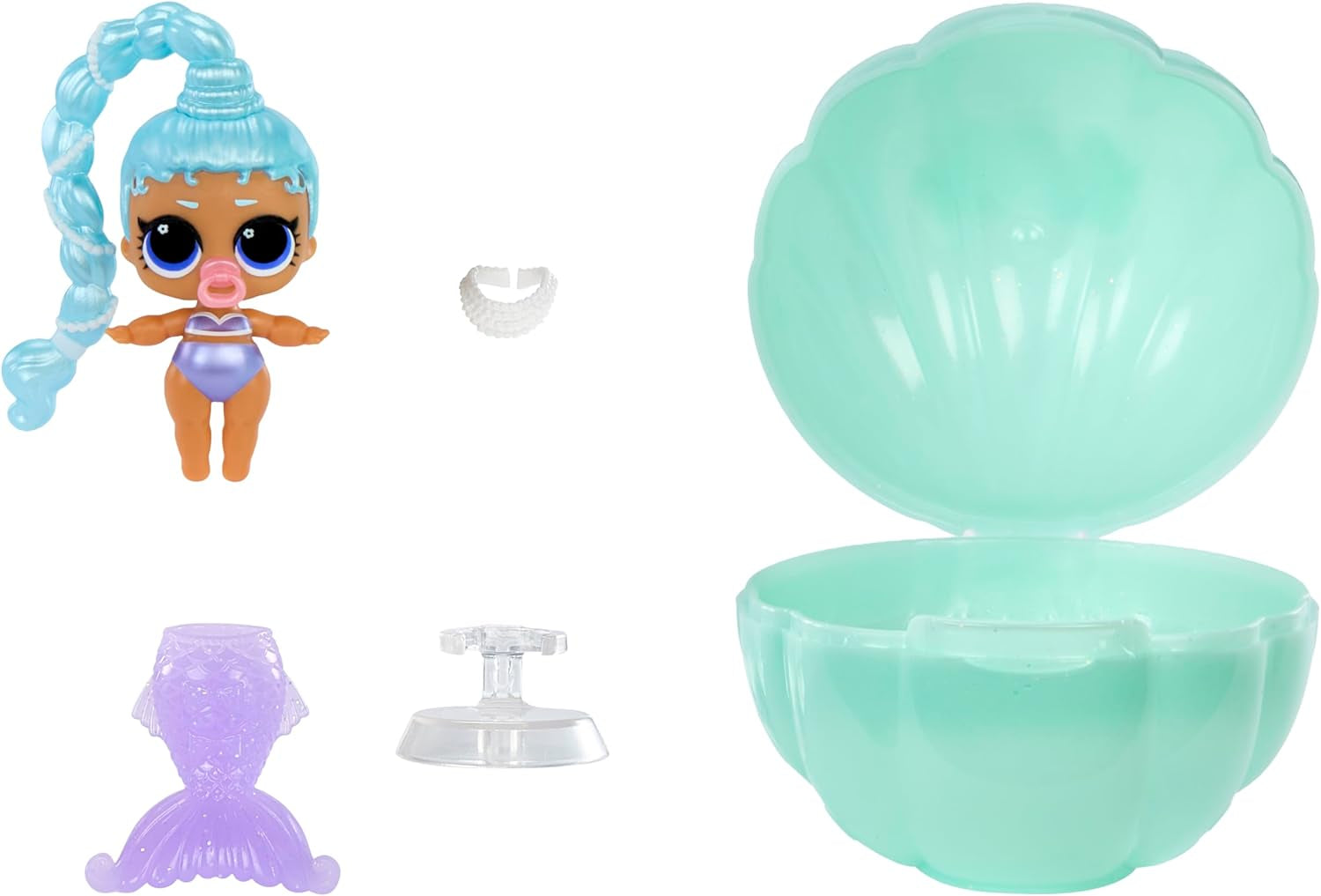 LOL niespodzianka! Metamorfoza syreny Magic Baby Sisters - Ogon syreny zmieniający kolor z kulką małży do ekspozycji, 6 lalek kolekcjonerskich - wiek 4+