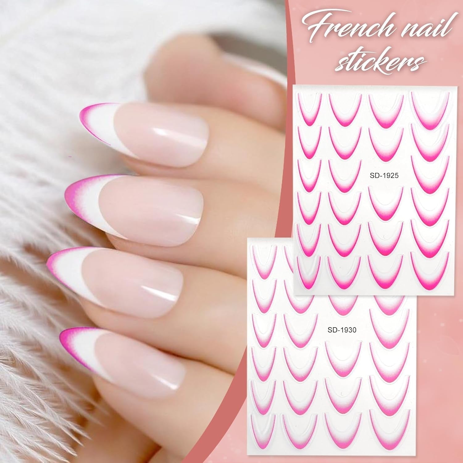 12 Stück French Tip Nagelsticker Selbstklebend Bunte French Nails Schablone Nagelaufkleber Naklejki do paznokci Nageldesign DIY Nägel Zubehör(12 Farben)
