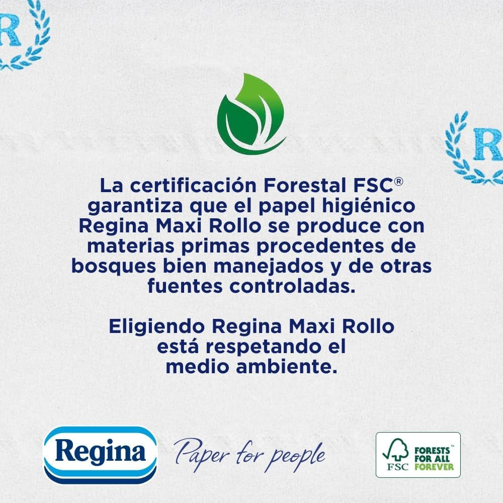 Regina Maxi Roll - 4 rolki papieru toaletowego, 500 2-warstwowych arkuszy w rolce, ponad trzykrotność standardowej rolki, opakowanie z tworzywa sztucznego w 60% pochodzące z recyklingu, 100% papier z certyfikatem Fsc