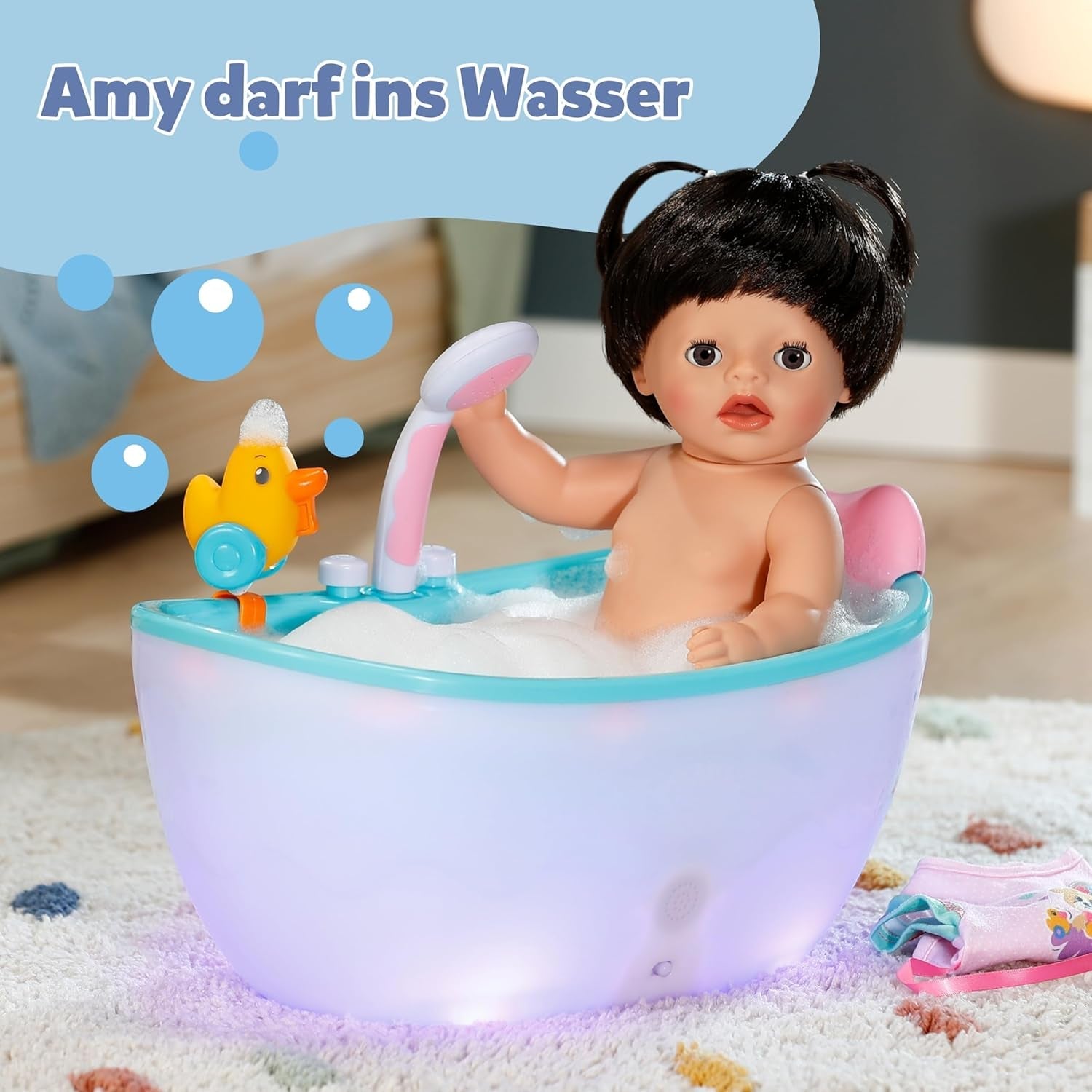 BABY Born Amy - Lalka 36 cm - Lalka bobas z 7 funkcjami dla maluchów od 1. roku życia - Działa bez baterii - Zawiera akcesoria i materacyk