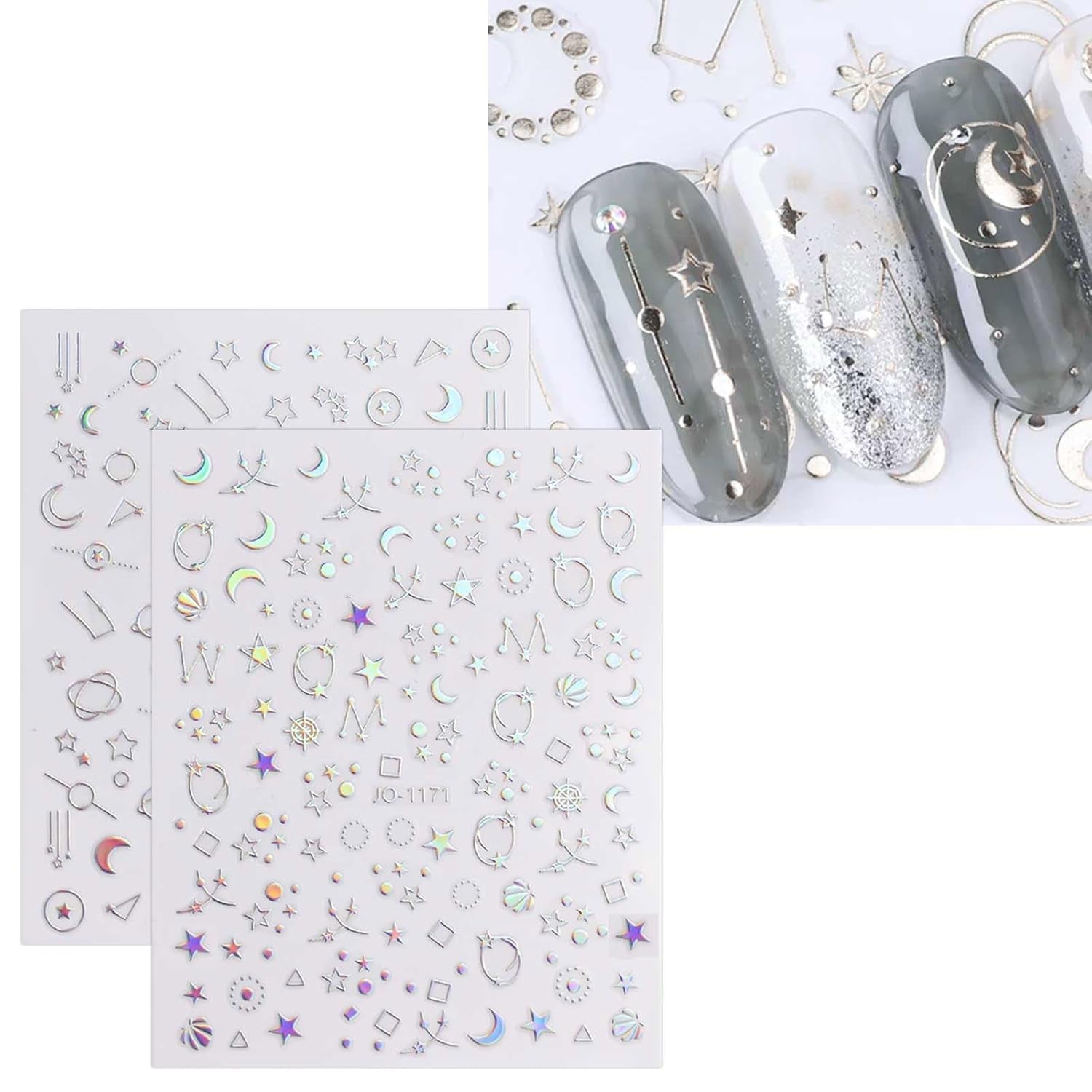 JMEOWIO Nagelsticker Aurora 12 Blatt Nail Art Naklejka Selbstklebend Nagelaufkleber Holografisches Stern Herz Dekoration Nageldesign Zubehör