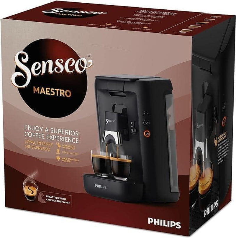 Ekspres na kapsułki PHILIPS Senseo Maestro — technologia Intense Plus, wysokiej jakości espresso, ekologiczna konstrukcja, zbiornik na wodę o pojemności 1,2 l, funkcja notatki, wskaźnik usuwania kamienia (CSA260/60)