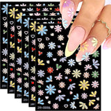 JMEOWIO 3D Nagelsticker Frühling Blumen 5 Blatt Nagelaufkleber 5D Stereoskopisch Selbstklebend Bunte Blüte Nail Art Naklejka Dekoracja Nageldesign Zubehör
