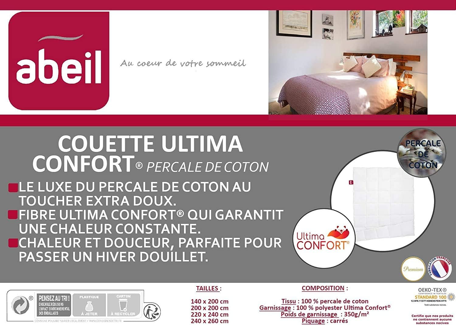 Abeil Premium Ultima Comfort kołdra z bawełny perkalowej, 200 x 200 cm Kołdry i kołdry Naty Shop