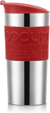 Kubek termiczny Bodum K11067-04 TRAVEL PRESS SET, dwuścienny, stal nierdzewna, dodatkowa pokrywka, 0,35 l, czerwony