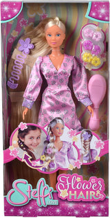 Simba 105733640 - Steffi Love Flower Hair, lalka z bardzo długimi włosami, zawiera 6 spinek, warkocz i grzebień, 29 cm, wiek 3+