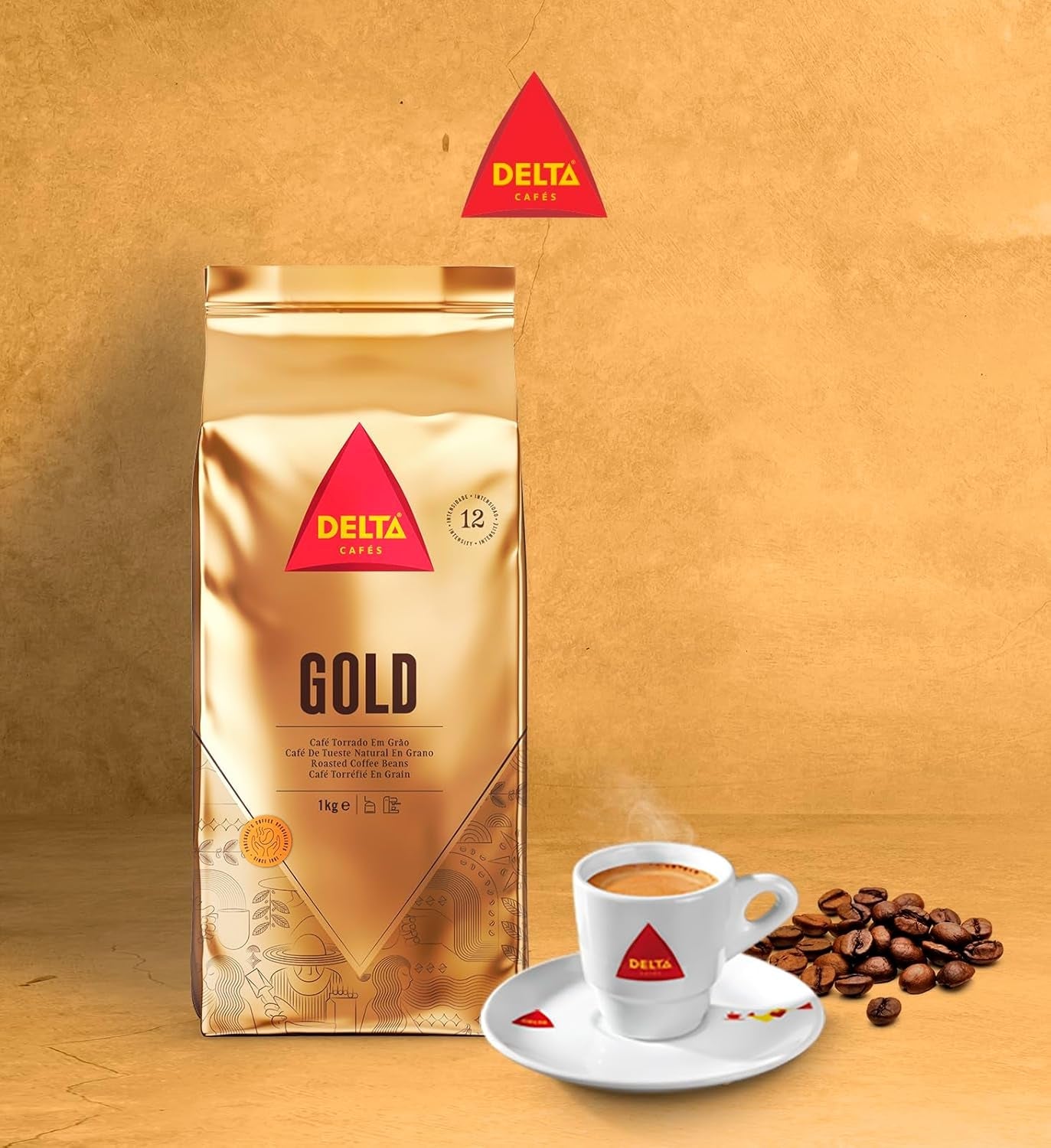 Delta Cafés - Kaffeebohnen Gold - 2 opakowania po 1 kg - Intensität 12 - Vollmundige Arabica-Röstkaffebohnenmischung - Sehr aromaticisch mit Noten von Honig und Reifen Früchten