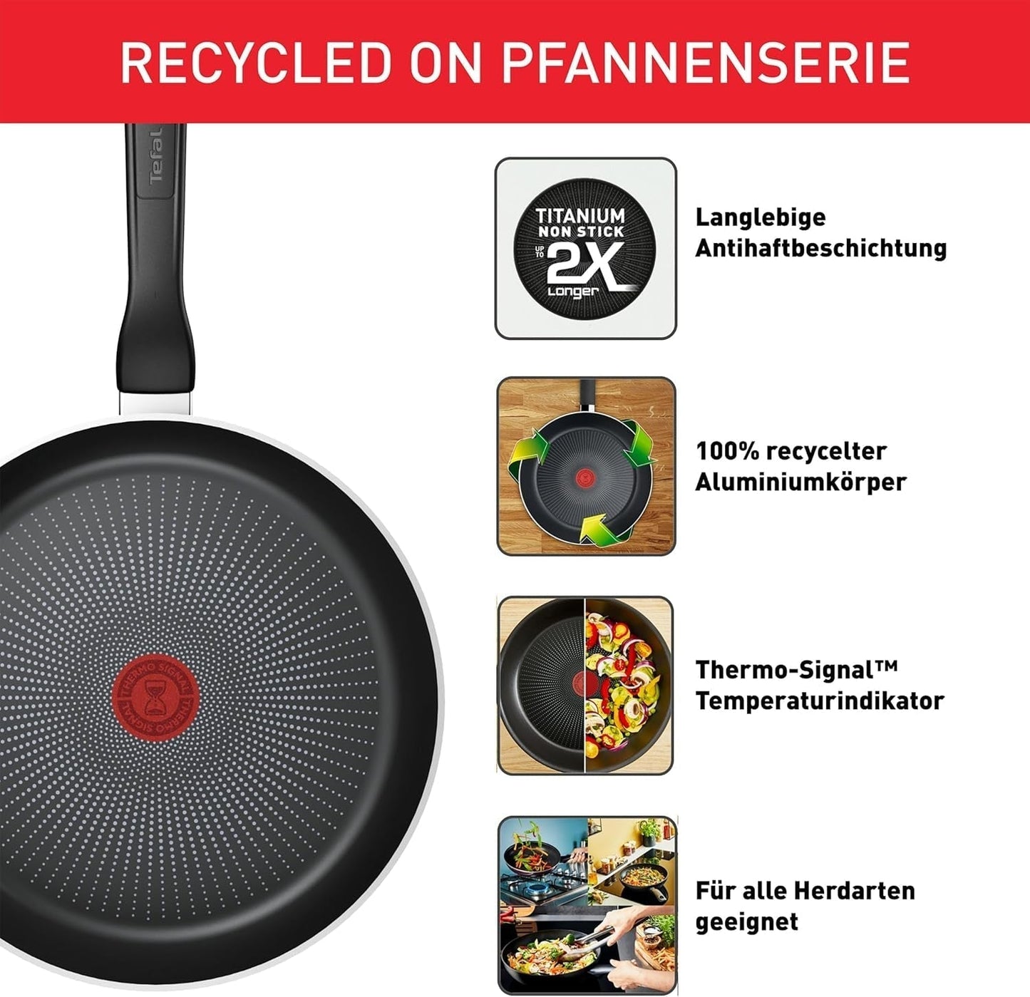 Tefal Recycled on, patelnia aluminiowa pochodząca w 100% z recyklingu, powłoka nieprzywierająca, garnki i patelnie indukcyjne Naty Shop