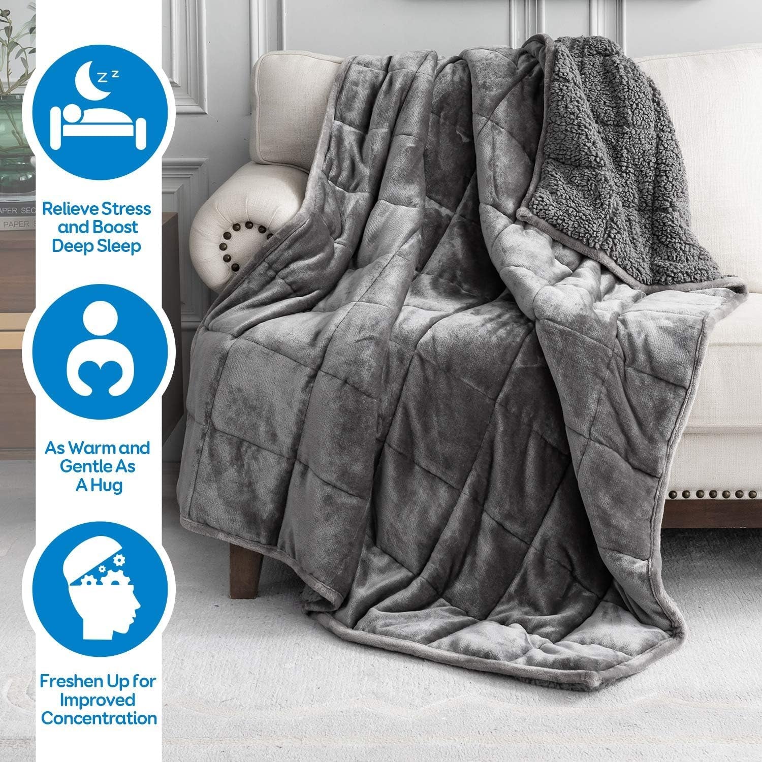 Koc obciążeniowy Cottonblue 6,8 kg Queen Size Flanelowy Shaggy Sherpa Koc obciążeniowy dla dorosłych Wygodne koce obciążane zapewniające spokój i relaks Ciężkie kołdry 152,4 x 203,2 Naty Shop Kołdry i kołdry