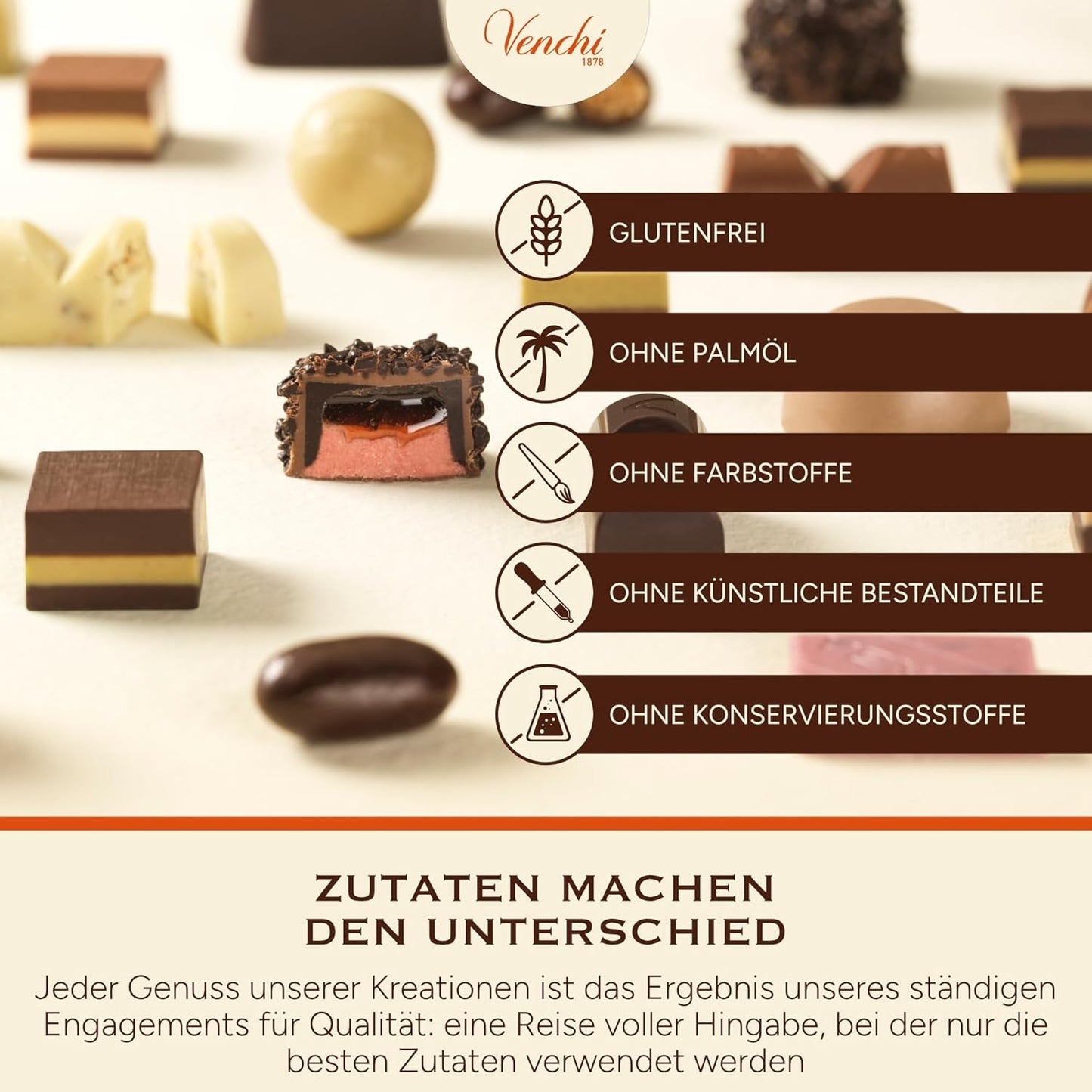 Venchi - Cremini 1878 - Czekolada trójwarstwowa z giandują z pastą mleczno-migdałową „Piemontese Hazelnuts ChOG”, 1 kg, bezglutenowa, bez barwników i konserwantów