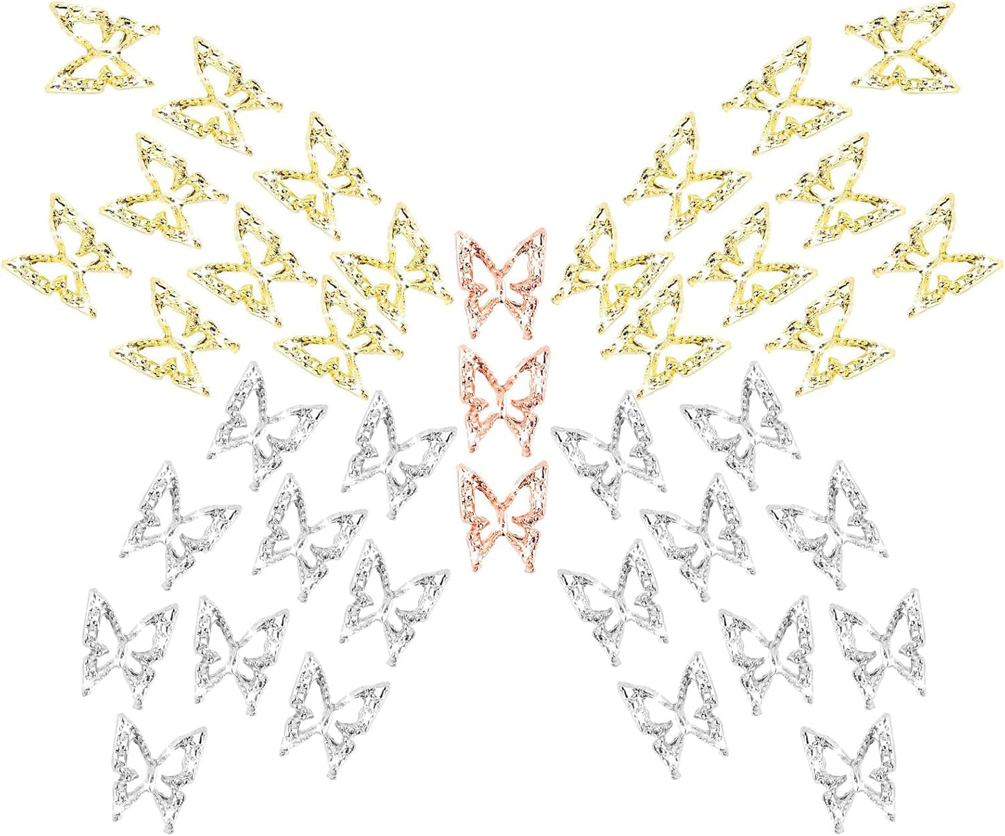 80 sztuk 3D motylkowe zawieszki do paznokci stop motyl złoty srebrny brokat ozdoby do paznokci biżuteria do paznokci akcesoria DIY Manicure dla kobiet