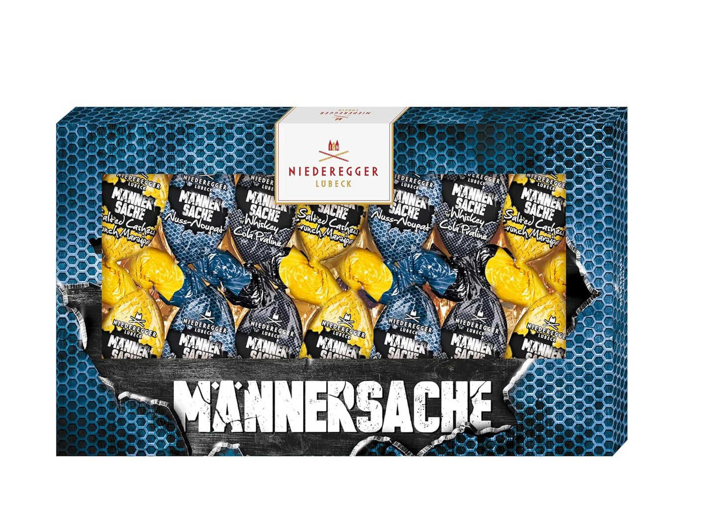 Niederegger | Prezent Wielkanocny | Dla mężczyzn | 1x175g | Odmiany: pralina z whisky i coli, nugat z orzechów laskowych, chrupiący marcepan z solonych nerkowców | Oblane mleczną czekoladą | Pisanki | Prezent wielkanocny