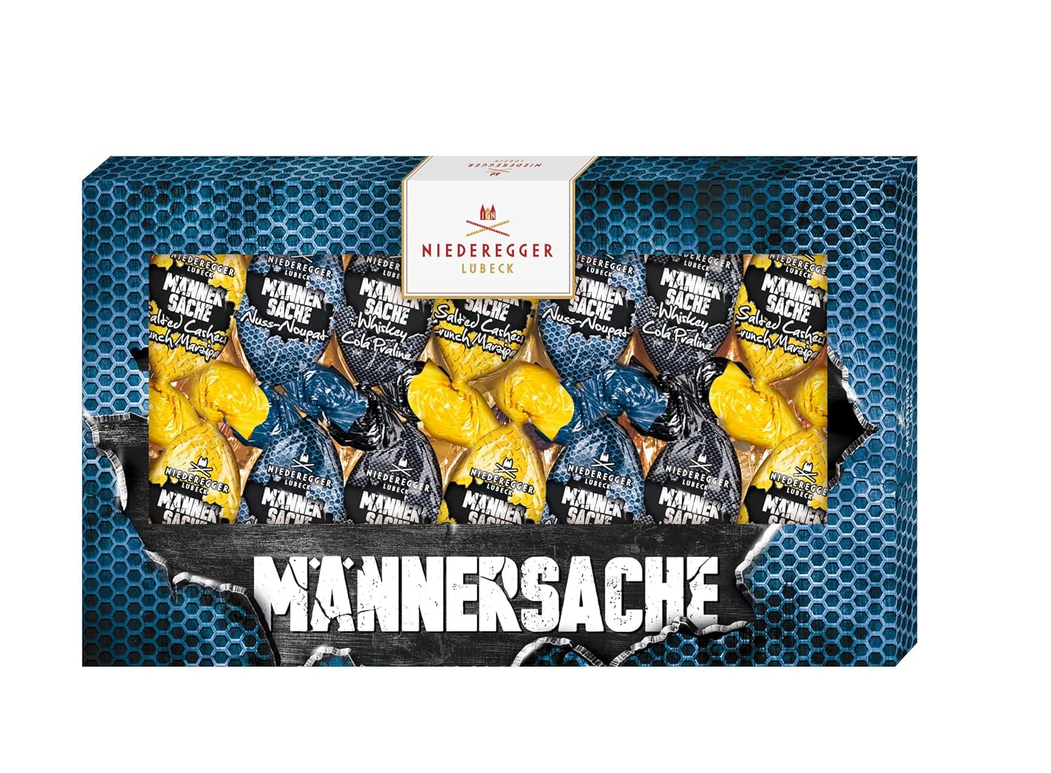 Niederegger | Prezent Wielkanocny | Dla mężczyzn | 1x175g | Odmiany: pralina z whisky i coli, nugat z orzechów laskowych, chrupiący marcepan z solonych nerkowców | Oblane mleczną czekoladą | Pisanki | Prezent wielkanocny