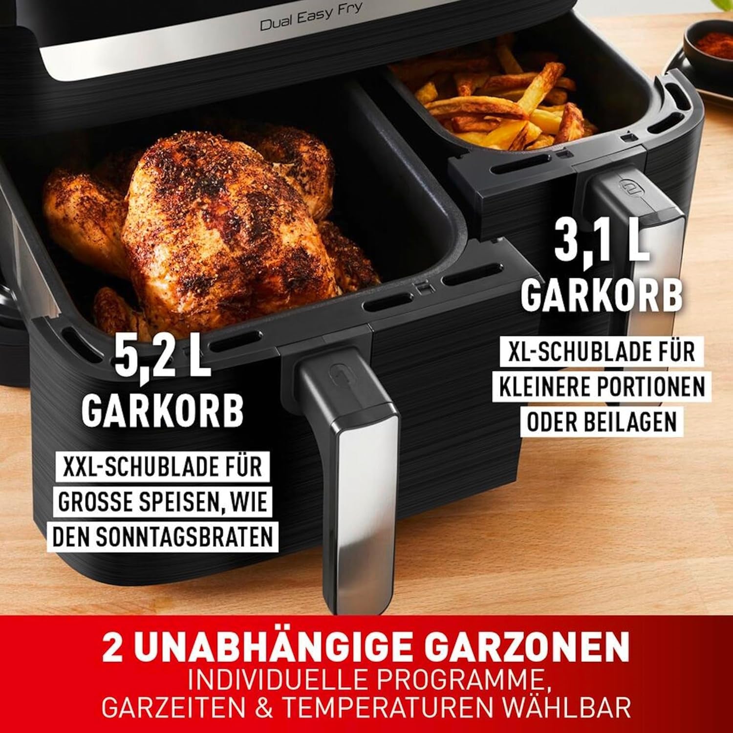 Frytownica na gorące powietrze Tefal Dual Easy Fry z dwiema komorami, pojemność 5,2/3,1 litra, dwie niezależne szuflady, 7 programów Sprzęt AGD Naty Shop