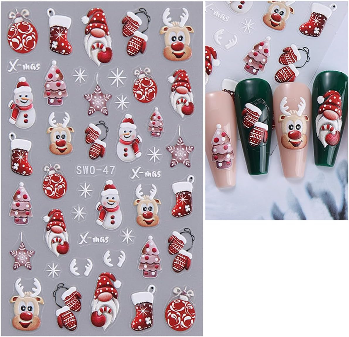 JMEOWIO Nagelsticker Weihnachten 6 Blatt Nail Art Naklejka Selbstklebend Nagelaufkleber Schneeflocke Winterurlaub Niedlich Dekoration Nageldesign Zubehör
