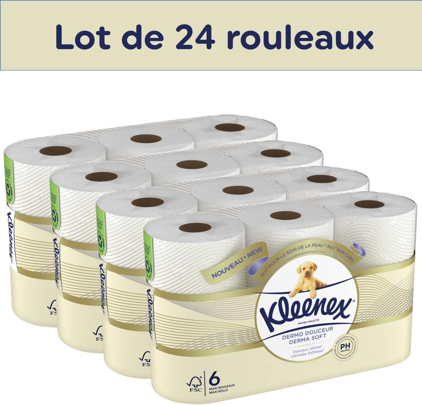 KLEENEX Dermo Douceur 4230420 Papier toaletowy, 24 rolki (4 x 6 rolek) biały, 24 sztuki (partia 6)