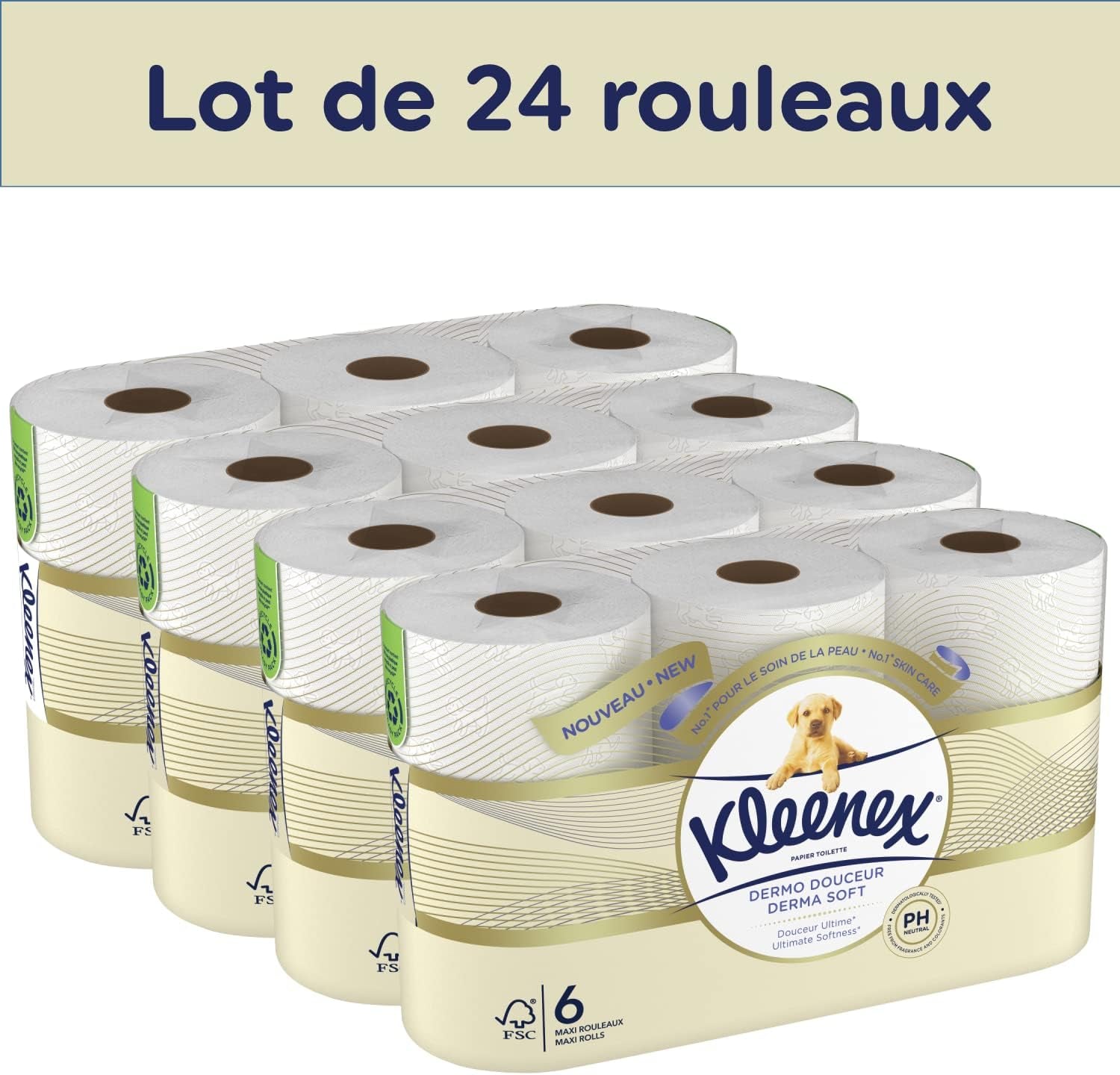 KLEENEX Dermo Douceur 4230420 Papier toaletowy, 24 rolki (4 x 6 rolek) biały, 24 sztuki (partia 6)