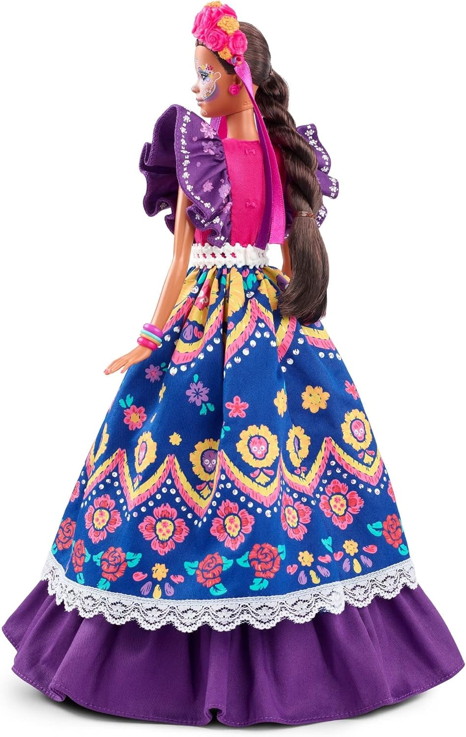 2022 Día De Muertos Lalka Barbie z marszczoną tradycyjną sukienką, wieńcem kwiatowym i farbą do twarzy Calavera, prezent dla kolekcjonerów
